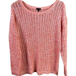 Talbots Open Stitch Coral Loose Pull Over Round Neck Knit Sweater Large Luxury‎